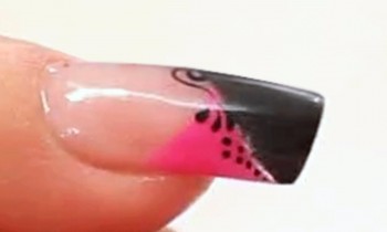 Black and Pink Acrylic Cross-Over Nail Art Tutorial Video by Naio Nails