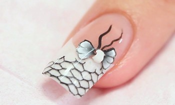 Black Lace Netting Acrylic Nail Art Tutorial Video by Naio Nails