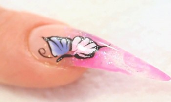 One Stroke Butterflies on Marbleized Acrylic Nail Design Tutorial Video by Naio Nails