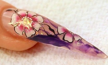 Stiletto UV Gel Nail Design with One-Stroke Painting Tutorial Video by Naio Nails