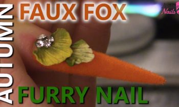 Faux Fox Fur Stiletto Nail – With Handmade Acrylic Leaves