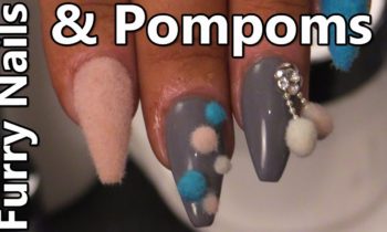 Fluffy Acrylic Nails – Furry Pompoms Nail Art Tutorial – Flocking/Velvet Powder