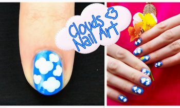Clouds Nail Art. Cartoon Fluffy Clouds in Sunny Sky Nail Design for Beginners – Dotting Tool Only