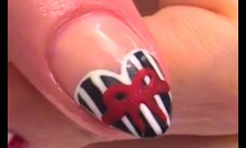 Valentines Heart and Bow Acrylic and Gel Polish design.