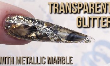 Transparent Glittered Acrylic Stiletto Nail Sculpt with Metallic Black and Gold