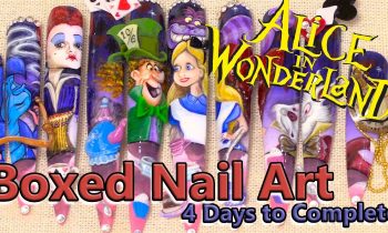 Boxed Nail Art Tutorial – Alice in Wonderland –  Hand Painted & 3D Acrylic – Mixed Media Art