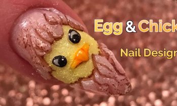 Egg & Chick Easter Nail Design on an Almond Shaped Nail.