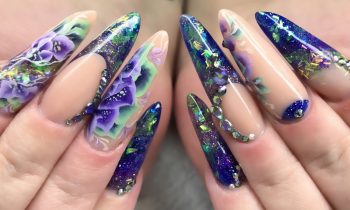 One Stroke Flower Designs on Russian Almond Acrylic Nails